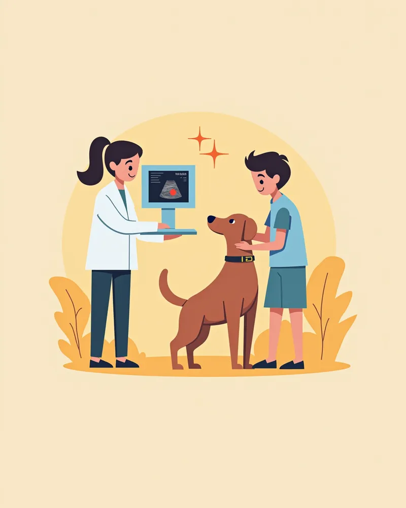 강아지의 복부 초음파 검사 중인 모습
