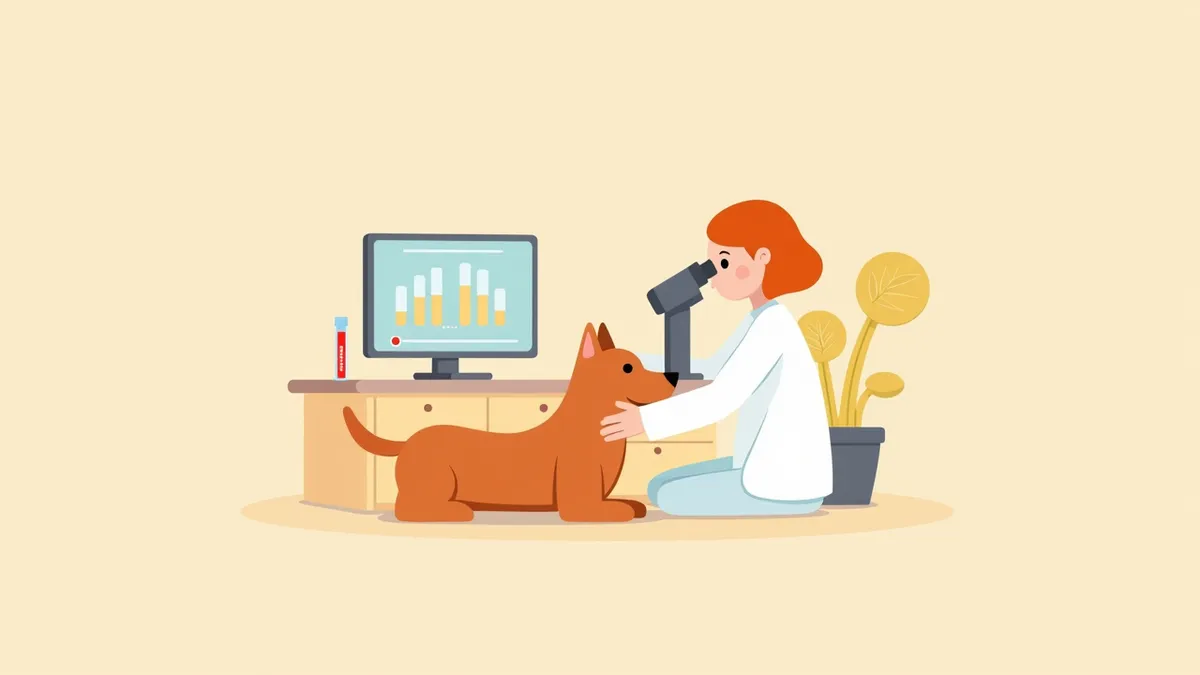 강아지 간 병증 예후 지표를 분석하는 진단 장면