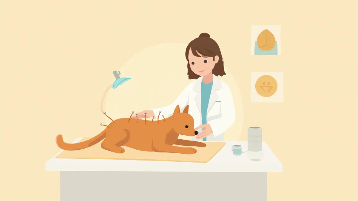 동물병원에서 편안하게 침 치료를 받는 강아지