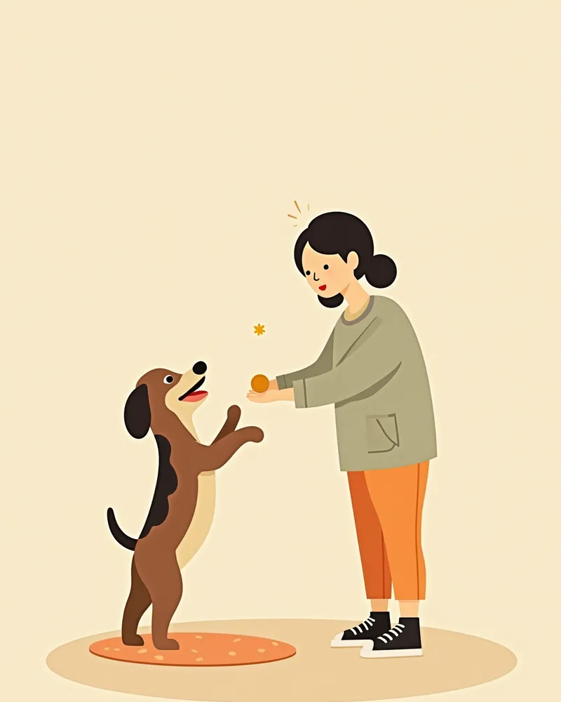 배변 패드로 유도되어 간식 보상을 받는 강아지