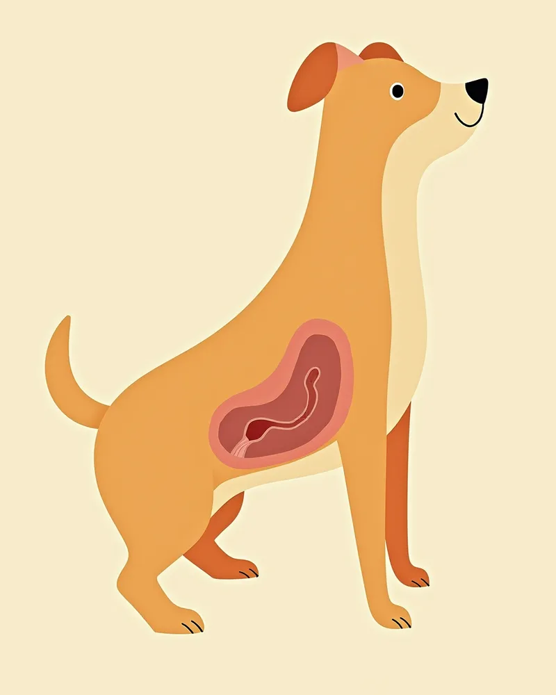 강아지 요로에서 결석으로 인해 막힌 상태의 해부도