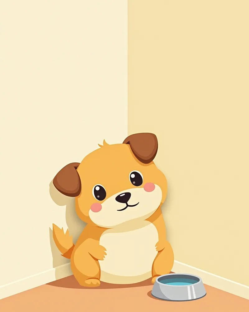 강아지가 무기력하게 앉아 있는 모습, 물을 마시지 않음