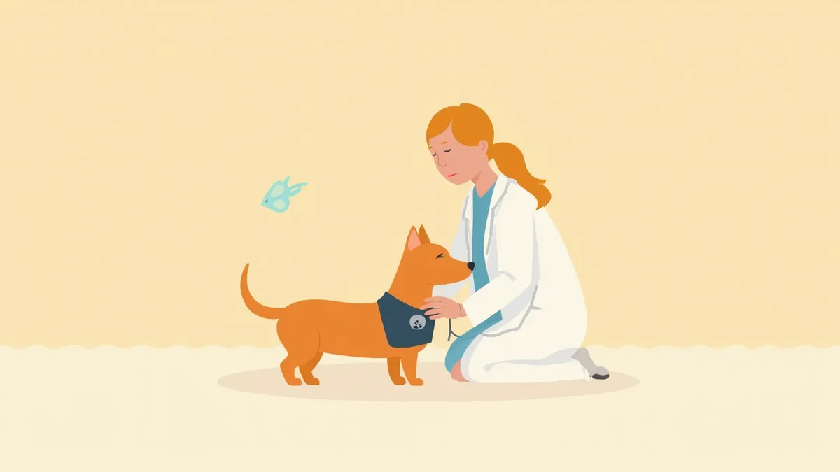 강아지 앞다리에 혈압 측정 커프를 두른 모습