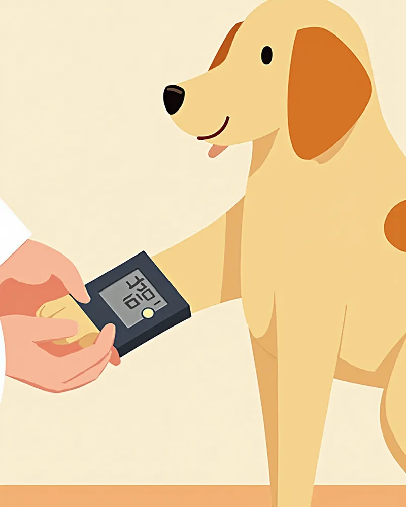 강아지 발에 도플러 혈압계 커프를 연결한 근접 사진