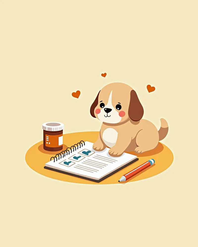 강아지 건강 기록 노트와 약 병