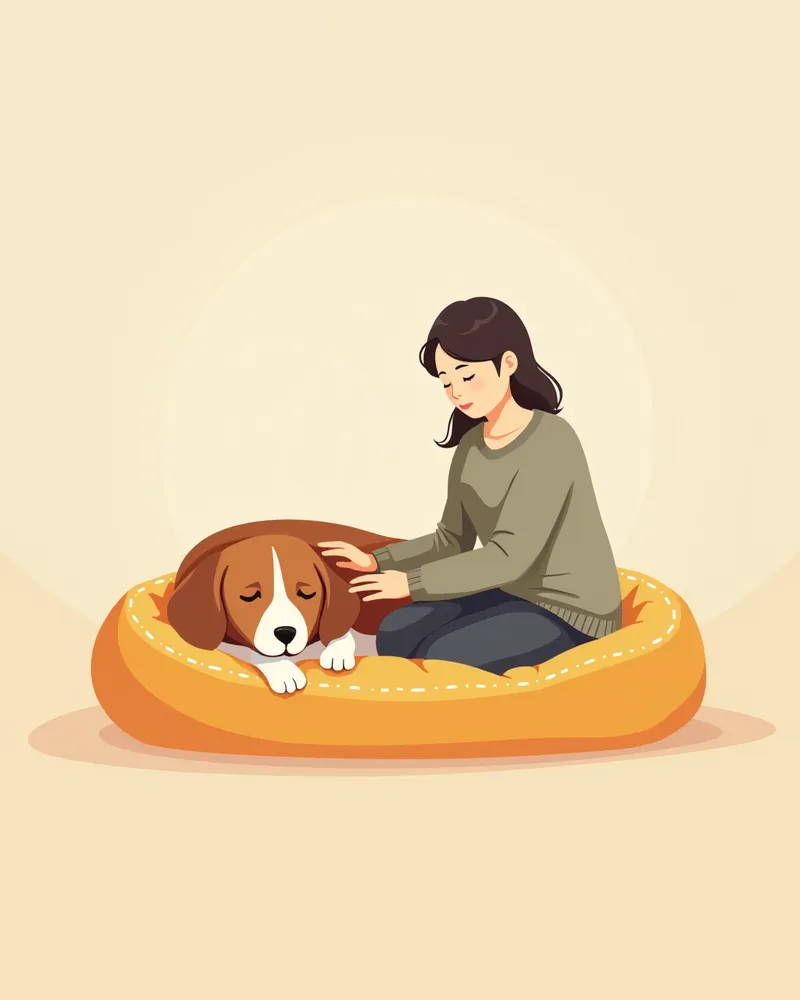 치료 후 집에서 안정을 취하며 회복 중인 강아지