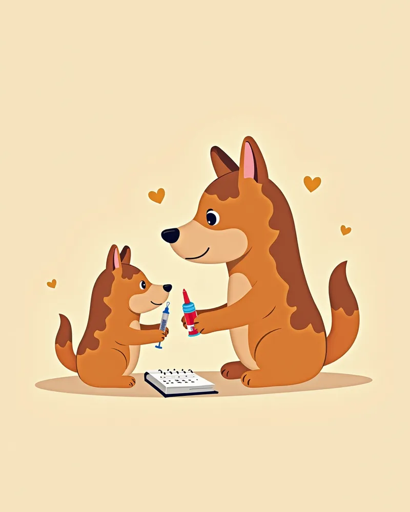 강아지 주사 관리 일지 작성 중인 보호자