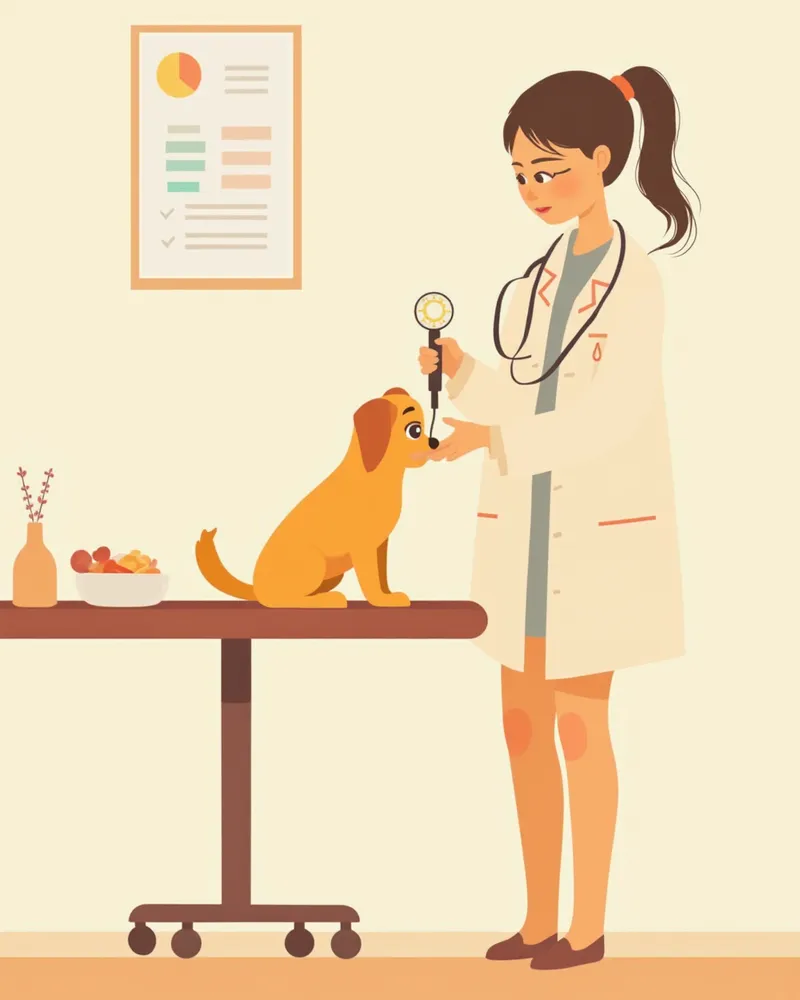 동물병원에서 수의사가 강아지 피부를 검사하는 모습