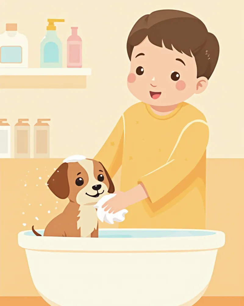 강아지를 목욕시키는 모습