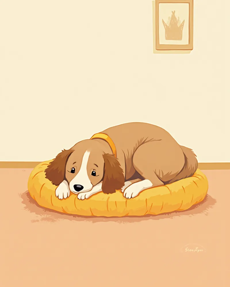 집에서 편안하게 쉬고 있는 강아지와 보호자