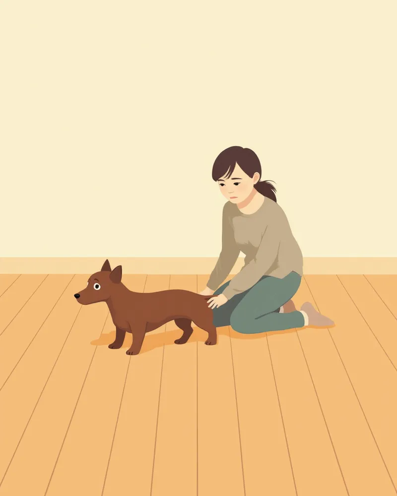 뒷다리가 약해진 강아지와 걱정하는 보호자