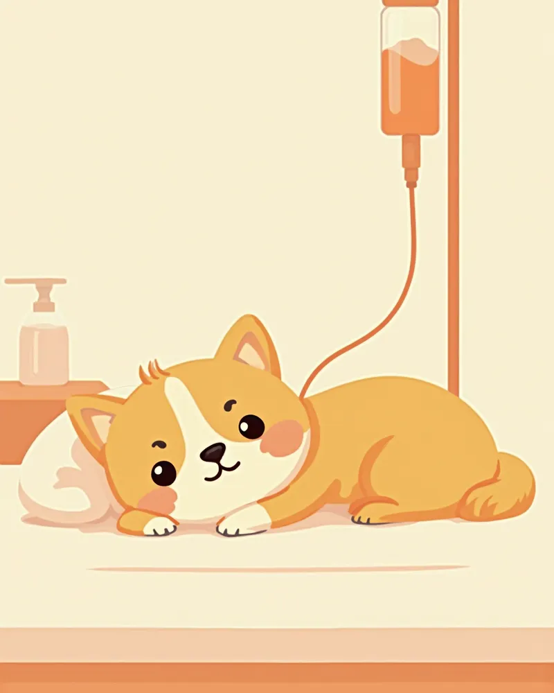 수액 치료를 받으며 쉬고 있는 강아지