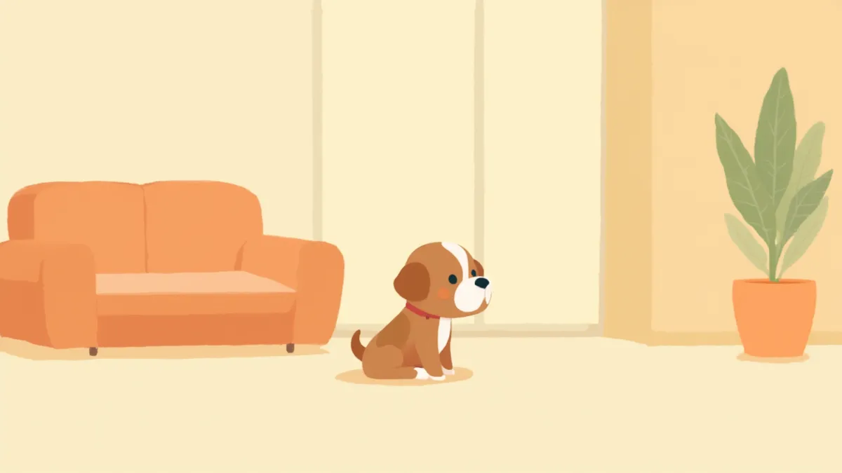 거실에서 기침하는 강아지 모습
