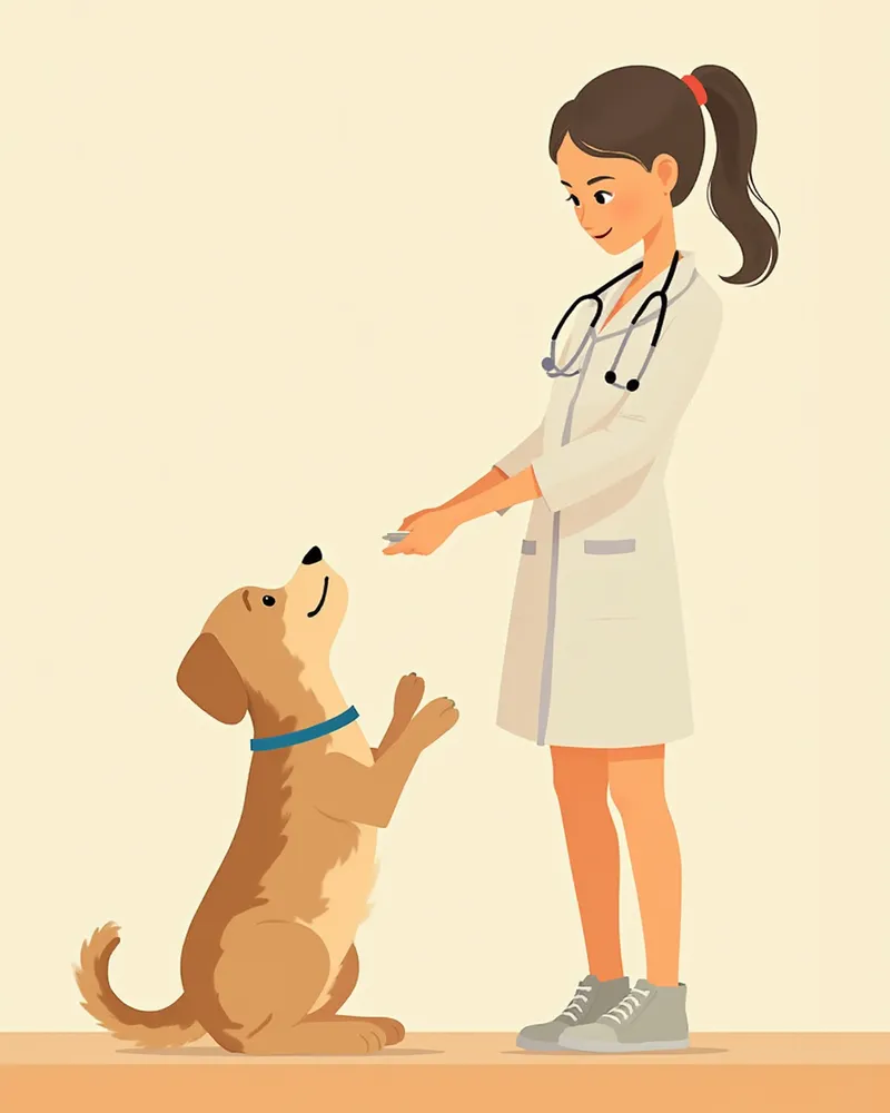 동물병원에서 수의사가 강아지를 진찰하는 모습