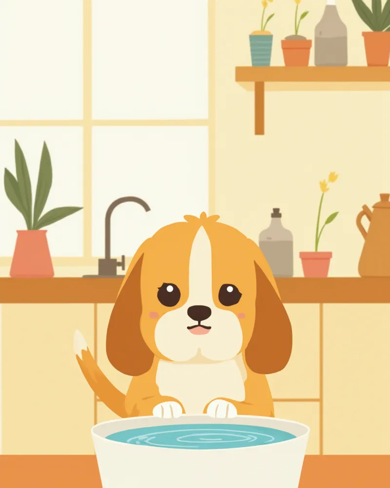 물을 많이 마시고 있는 강아지