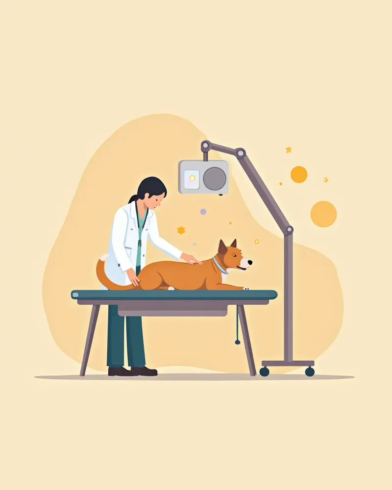 수의사에게 초음파 검사를 받고 있는 강아지