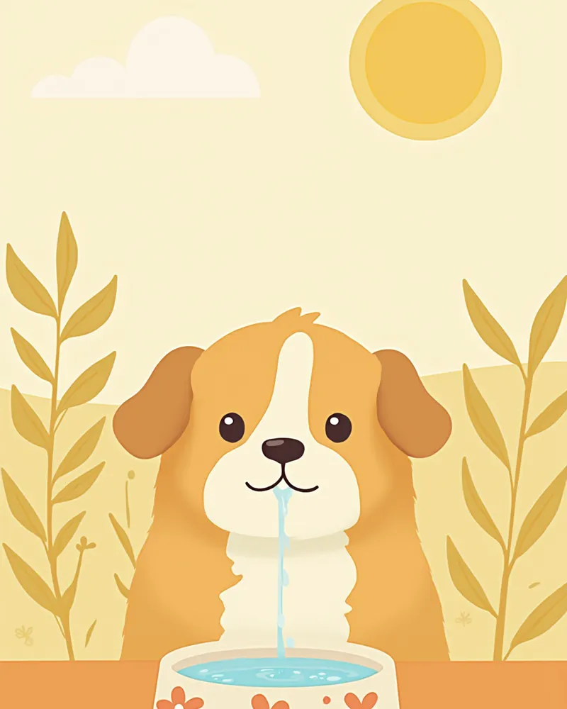 정원에서 깨끗한 물을 마시는 건강한 노령 강아지