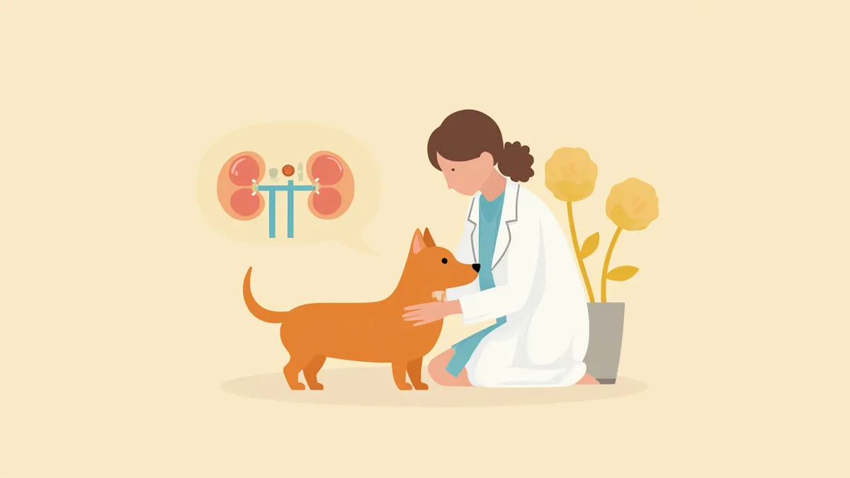 수의사가 강아지 신장을 진찰하는 모습