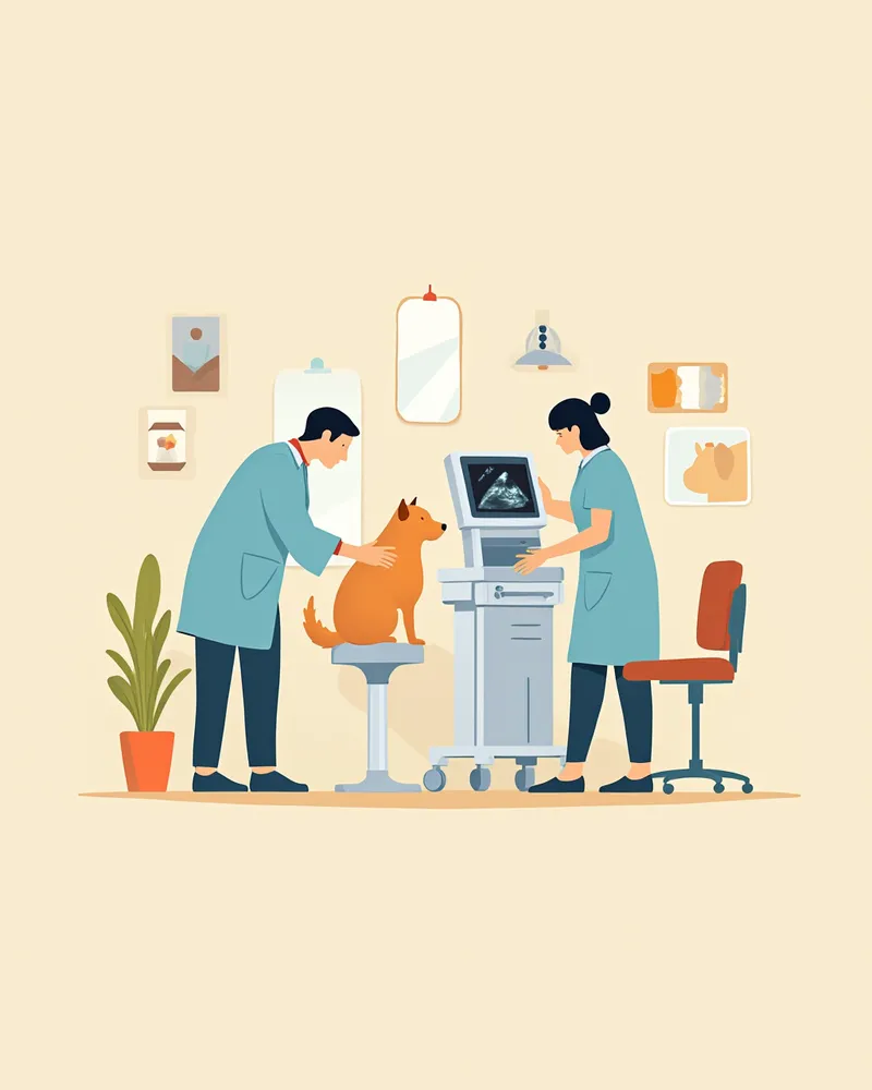 동물병원에서 초음파 검사를 받는 강아지