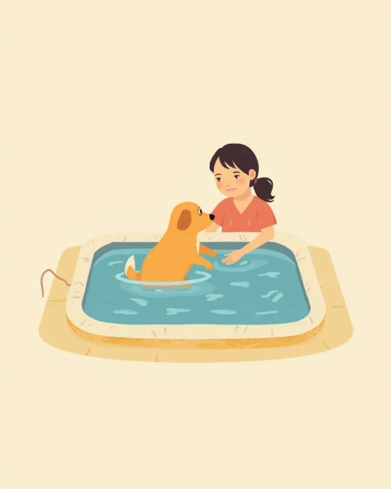 수중 재활 치료를 받는 강아지 — 레그칼베페르테스병 수술 후 회복