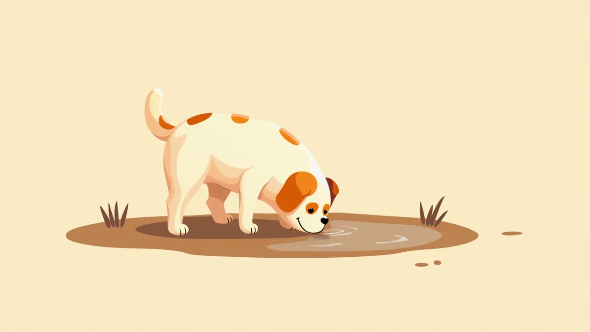오염된 물에서 마시는 강아지