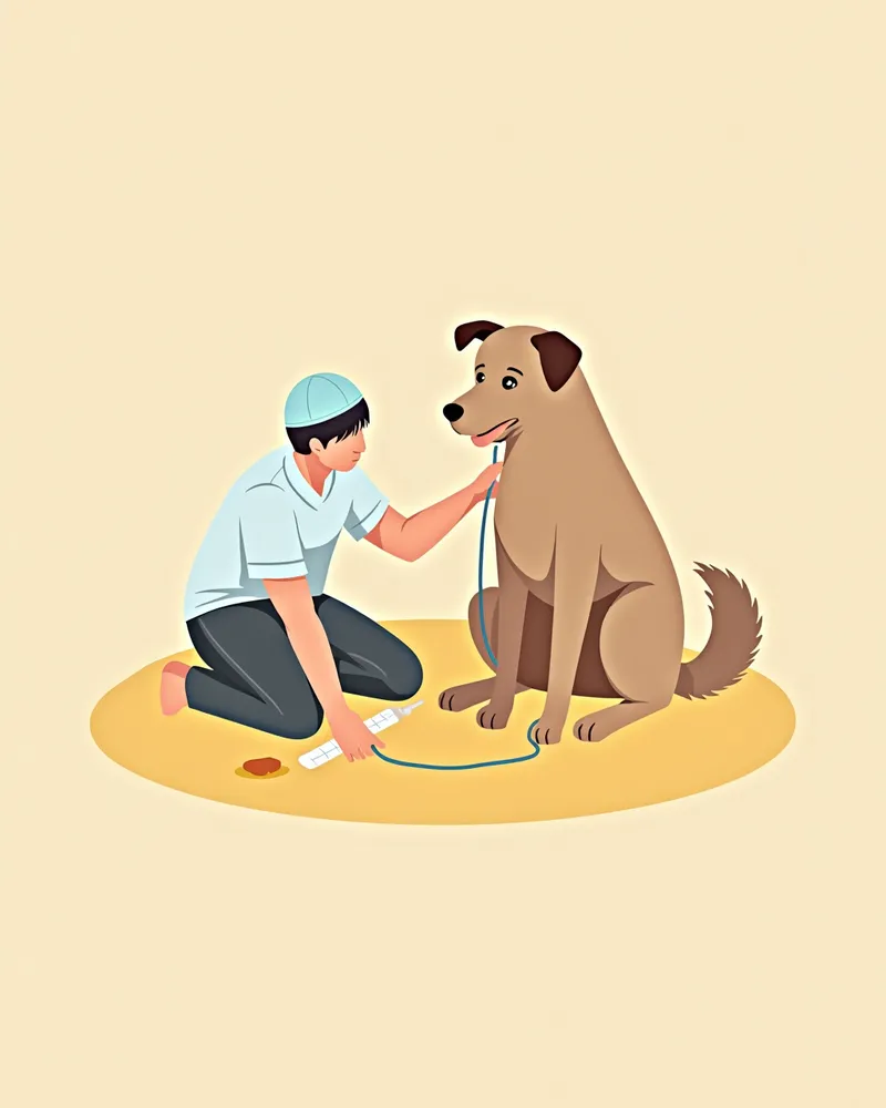 수의사가 렙토스피라 감염 강아지에게 정맥 주사를 맞추는 장면