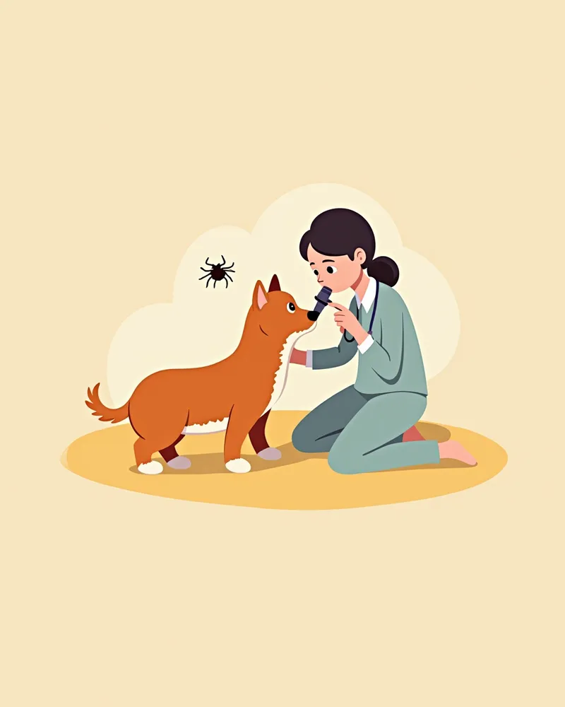 수의사가 현미경으로 강아지 피부 샘플을 검사하는 모습