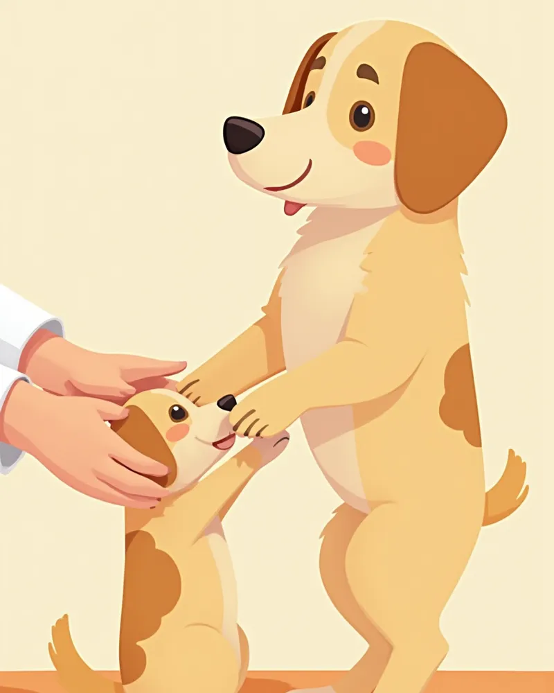 강아지 발을 부드럽게 살펴보는 모습