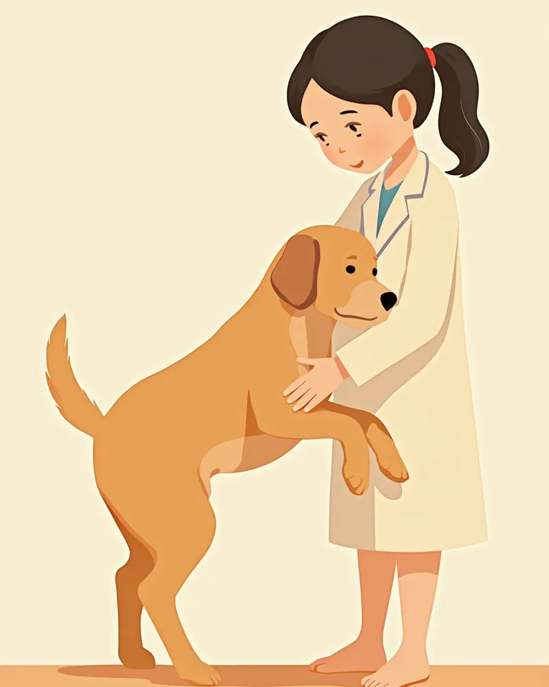 강아지 앞다리 팔꿈치를 촉진하는 수의사