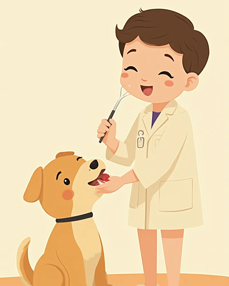 수의사가 강아지의 잇몸과 눈 상태를 살펴보는 모습