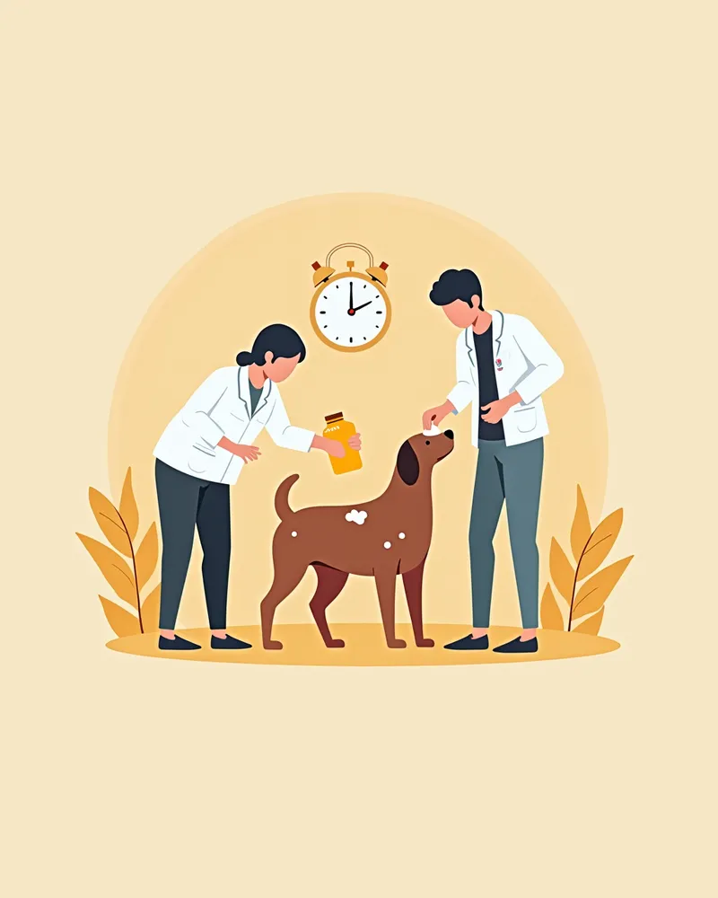 항진균 샴푸로 강아지 피부 치료 중인 수의사