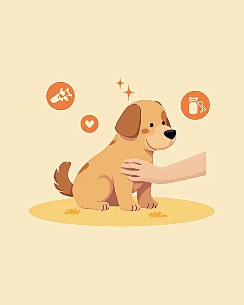 유선 부위를 확인받는 강아지 일러스트