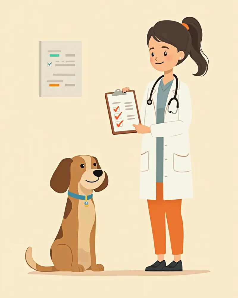동물병원에서 치료 상담을 받는 강아지 일러스트
