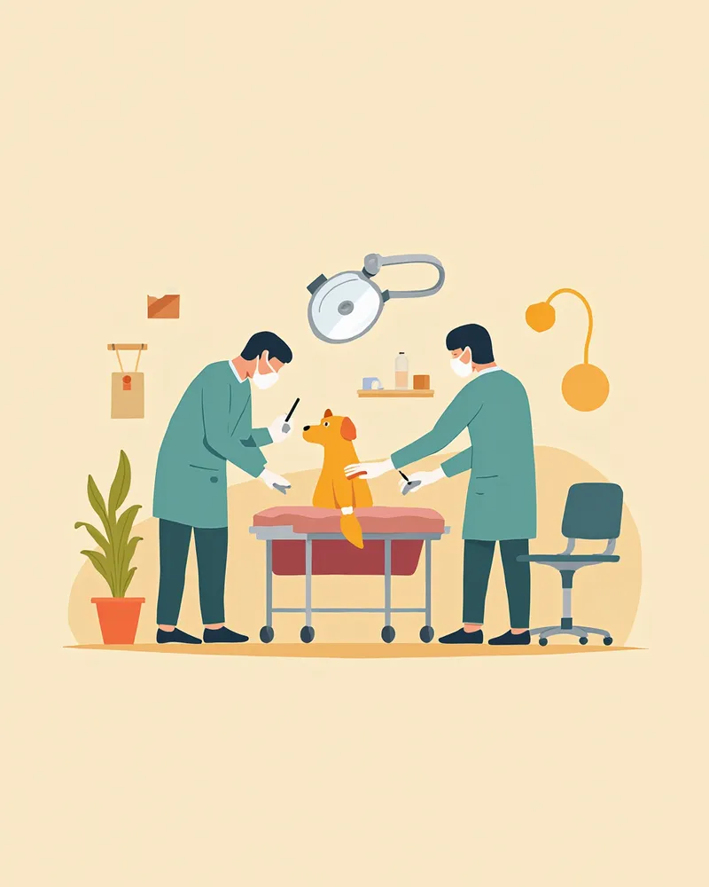 수의사가 강아지 피부 종양 제거 수술을 하는 모습