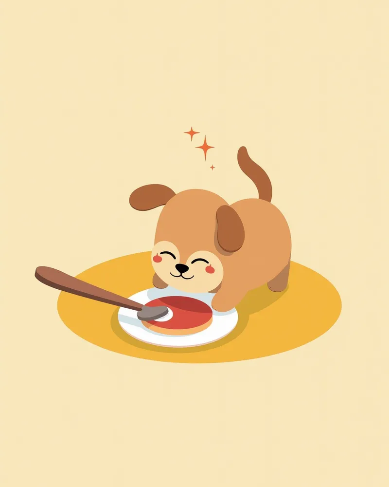 부드러운 음식을 스푼으로 먹이는 강아지