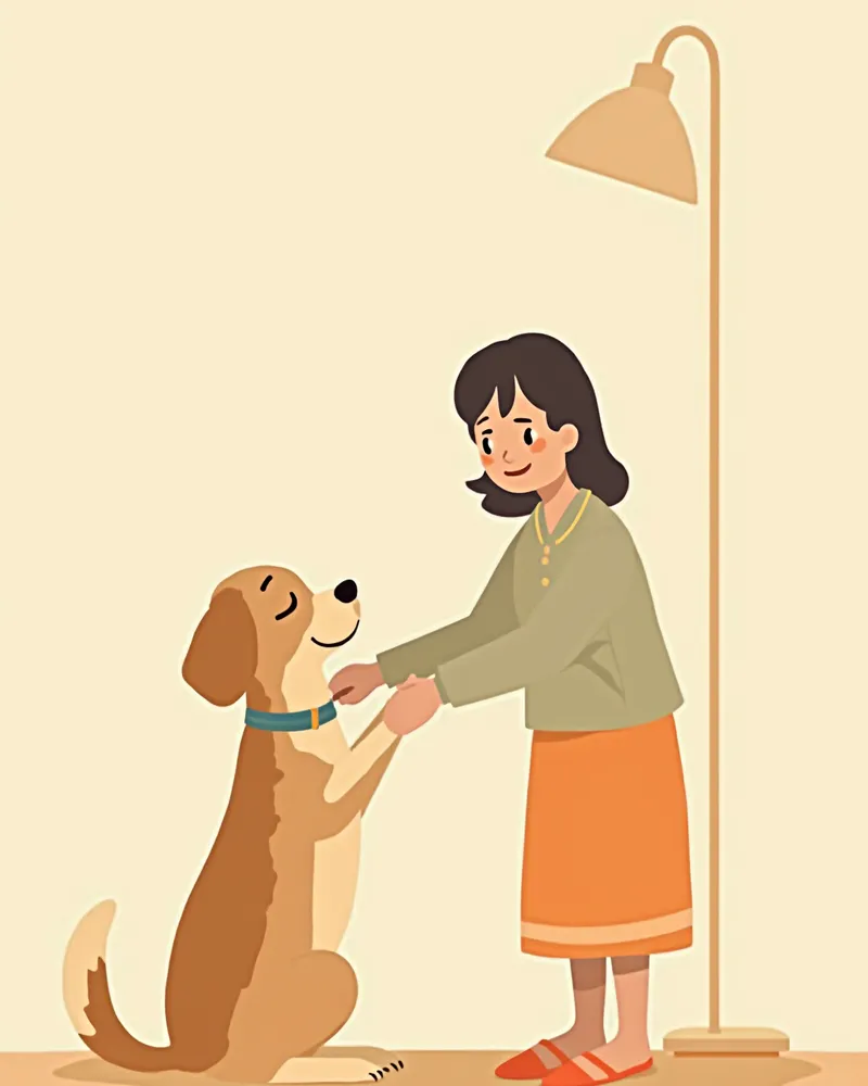 보호자가 암컷 강아지의 상태를 세심히 관찰하는 모습