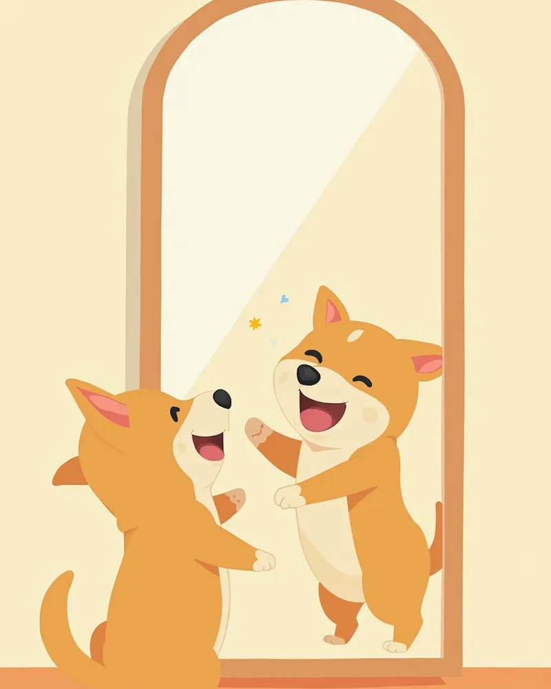 거울을 보며 다양한 반응을 보이는 강아지