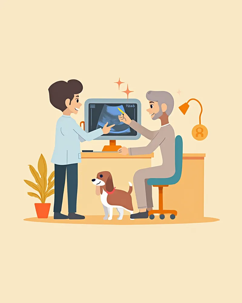 심장 초음파로 강아지 이첨판폐쇄부전증 병기를 진단하는 수의사