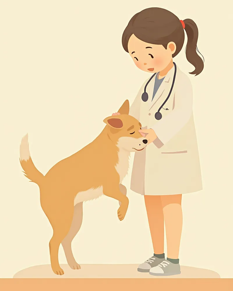 수의사 진료실에서 강아지의 입과 턱을 살펴보는 모습