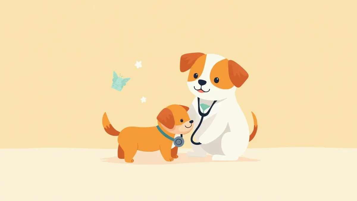 수의사가 소형견의 심장을 청진기로 검사하는 모습