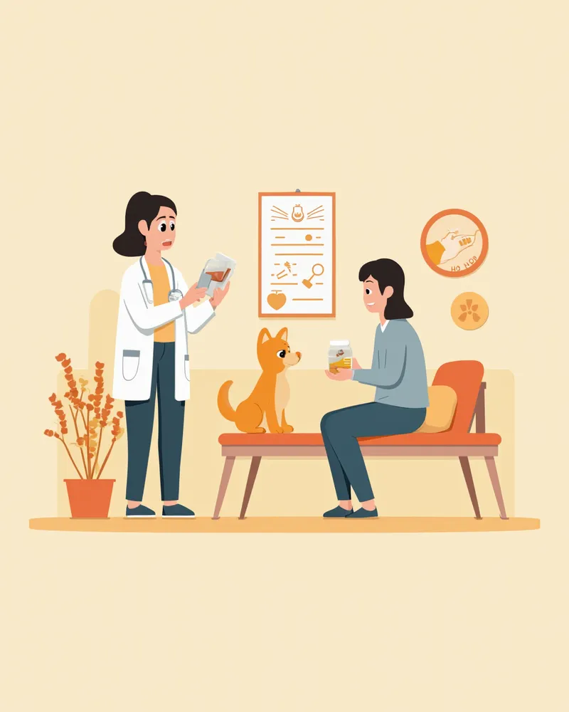 수의사가 보호자에게 치료 약물을 설명하는 모습