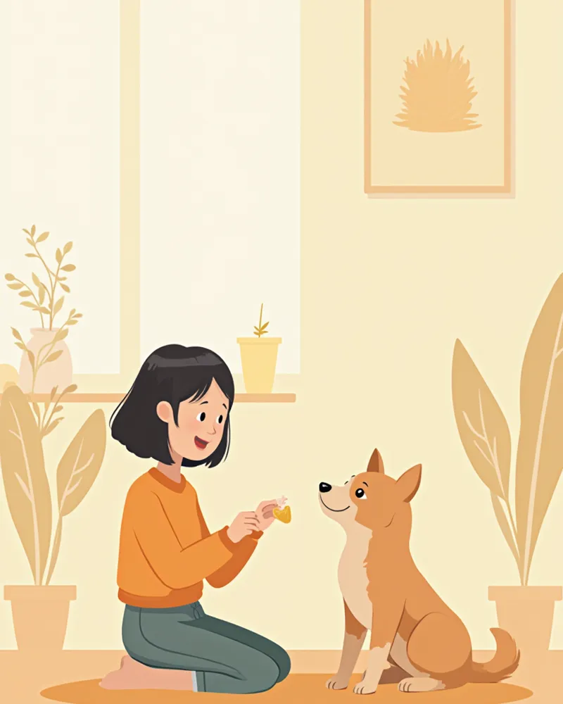 이름을 부른 뒤 간식을 주는 보호자