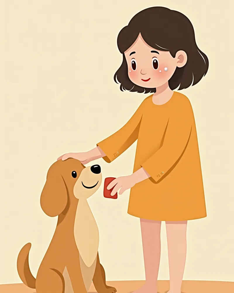 보호자가 강아지 눈물 자국을 닦는 모습