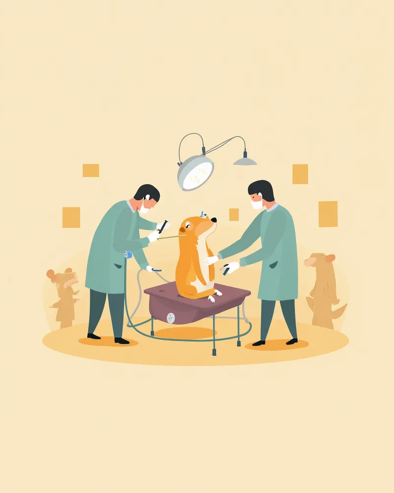 수술 과정을 보여주는 수의외과 일러스트