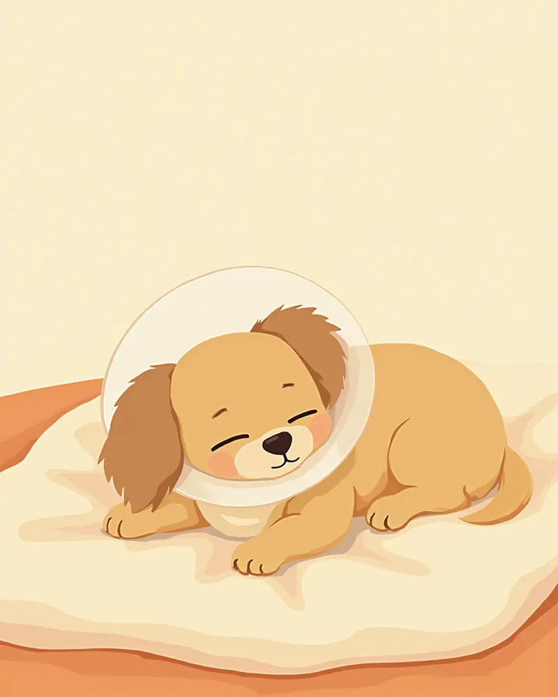 넥카라를 착용하고 편안히 쉬고 있는 강아지