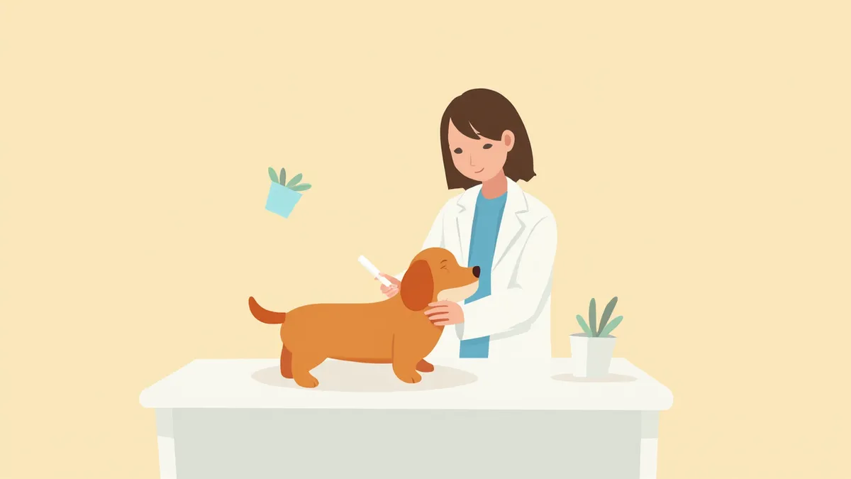 동물병원에서 수의사에게 진찰받는 강아지