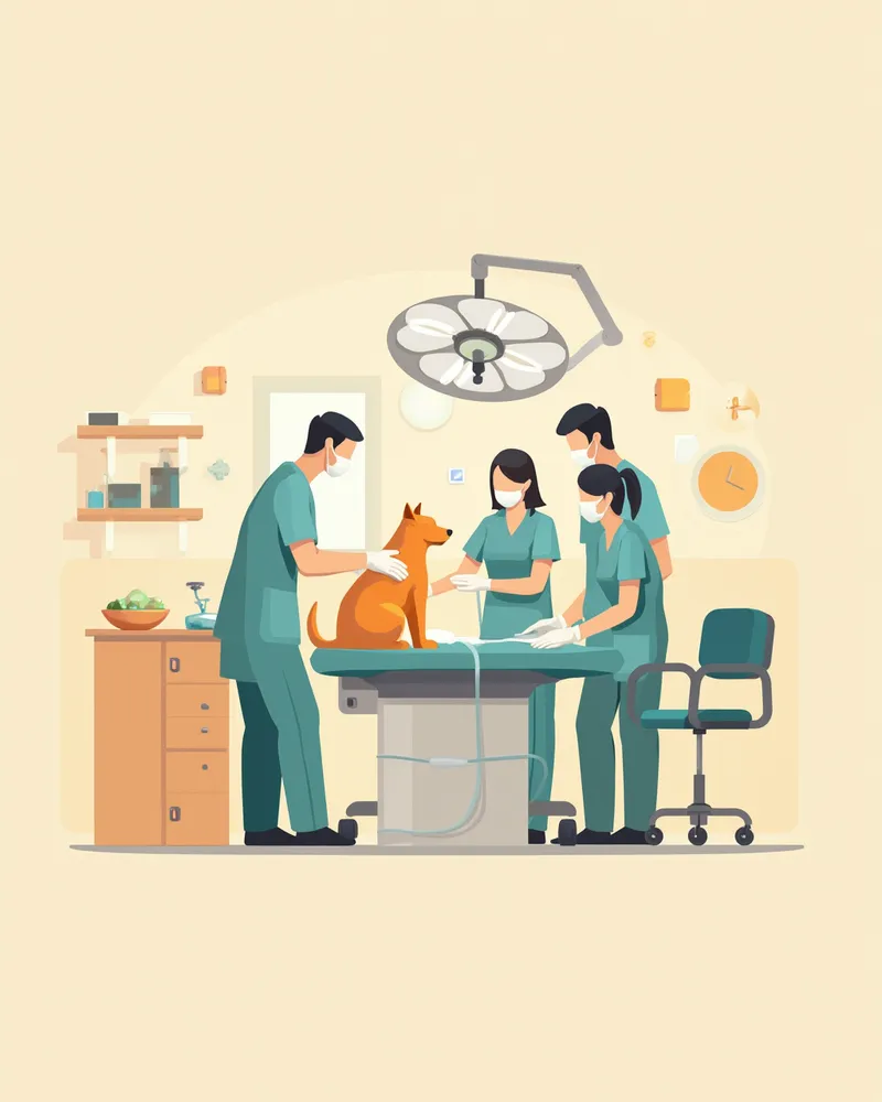 깨끗한 동물병원 수술실에서 수술을 준비하는 수의사