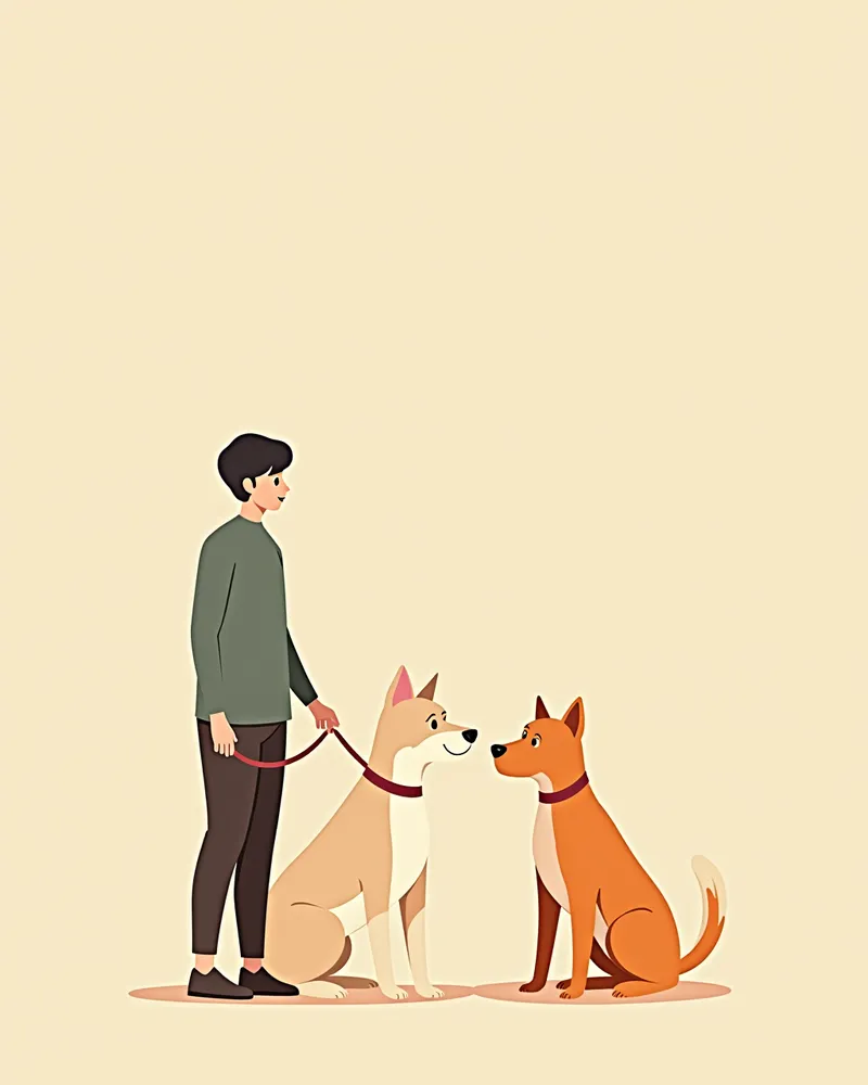 중립 공간에서 두 강아지를 처음 만나게 하는 보호자