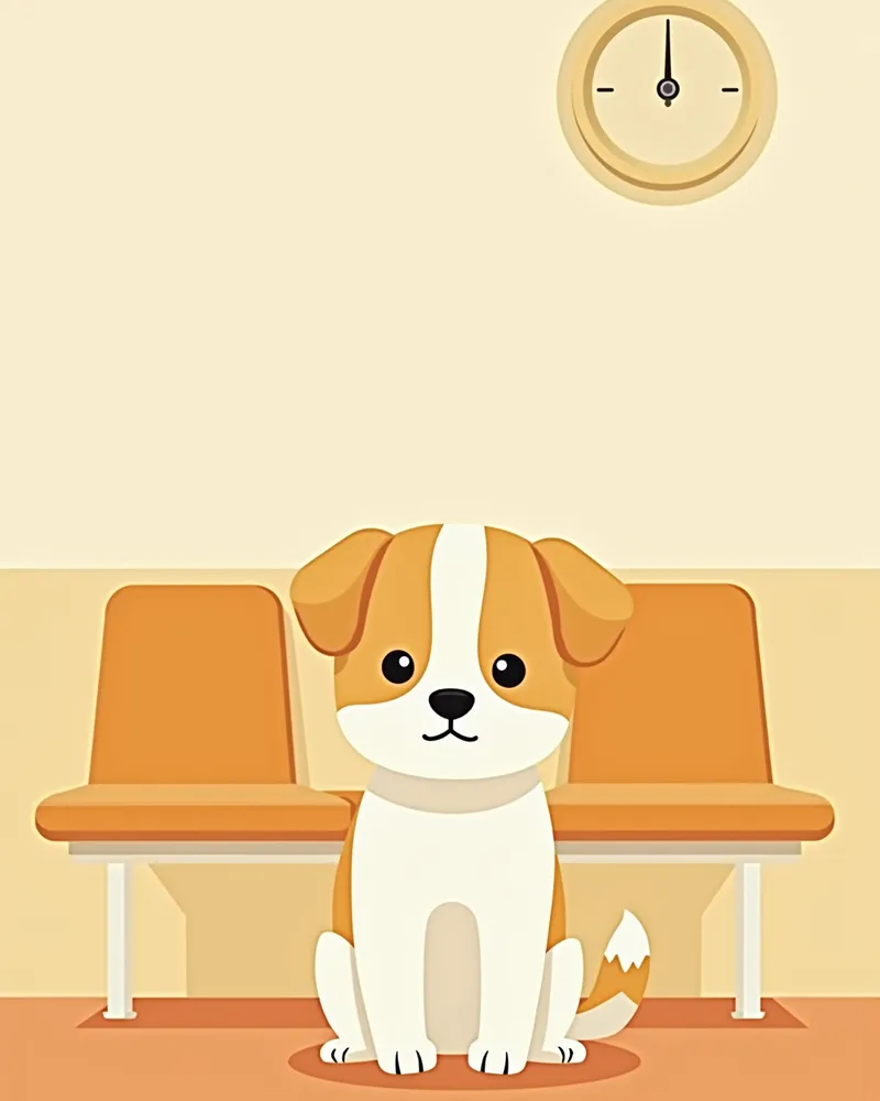 검사 전 조용히 대기 중인 강아지