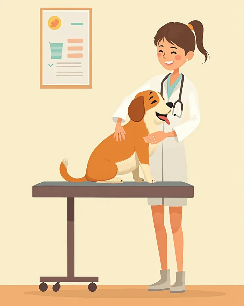 수의사가 통통한 비글의 갈비뼈를 촉진하는 모습